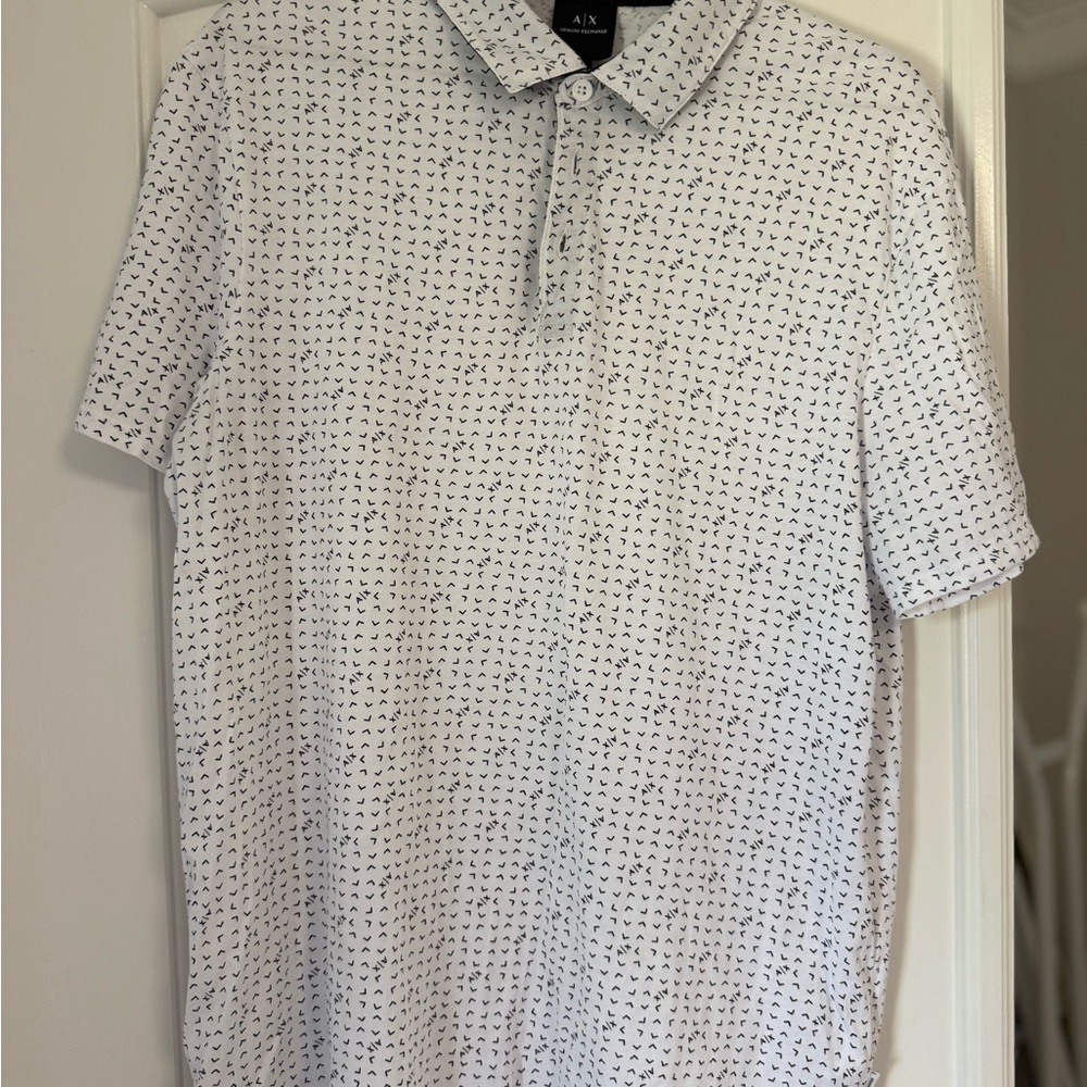 Armani Exchange White Polo Shirt with Geometric Pattern